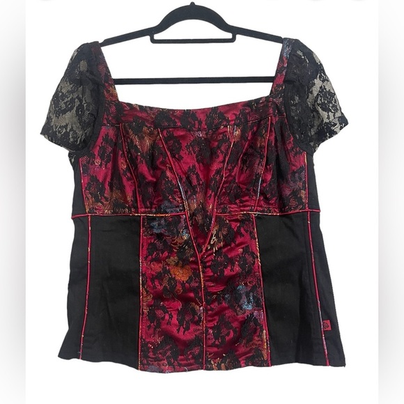 Vintage Tripp Black & Red Lace Corset Goth Gothic Floral Top - Picture 1 of 10